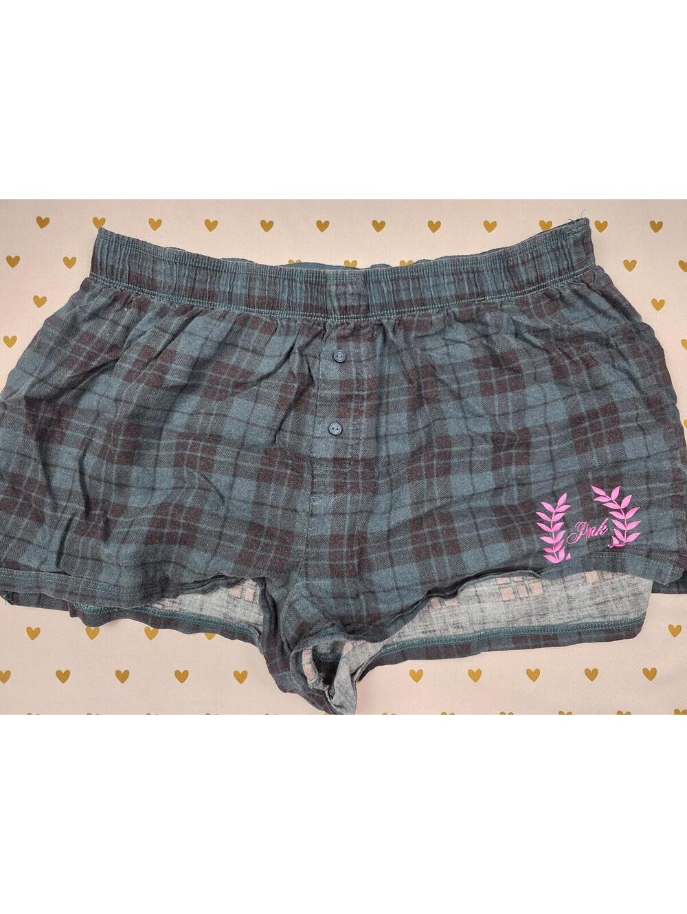 Victorias Secret PINK Plaid Crest logo MEDIUM Sleep Shorts Boxers Pajama Bottoms